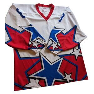 Projoy Hockey Jersey #8 Adult Large White Red Blue Stars Graphic Canada Vintage